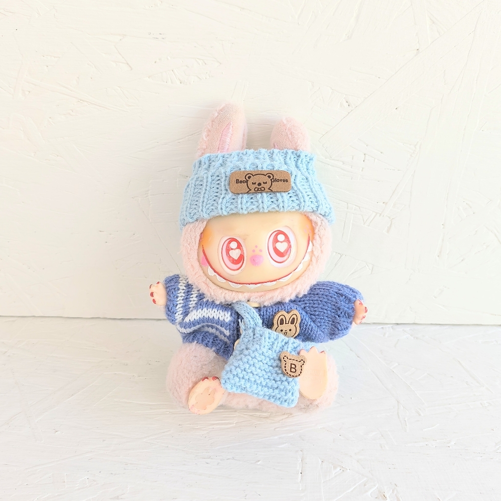 DOLL CLOTHES | Labubu Blue Knitted Sweater Doll Clothes & Bag Set (Clothes Only)